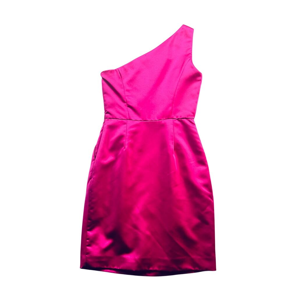 Badgley Mischka Hot Pink One Shoulder Party Dress Size 2 - Picture 5 of 8